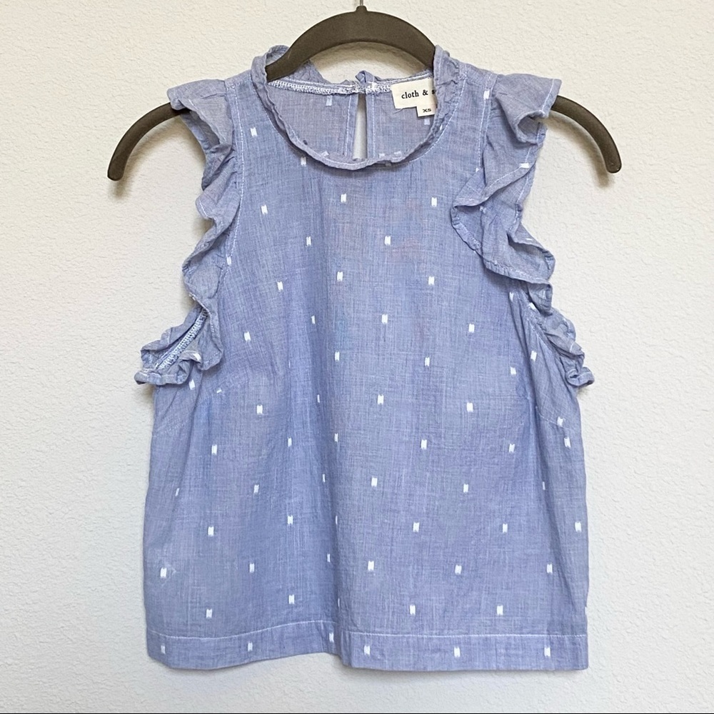 𝅺CLOTH & STONE Crop Chambray Cutaway Ruffle Top Size X-Small (EUC)